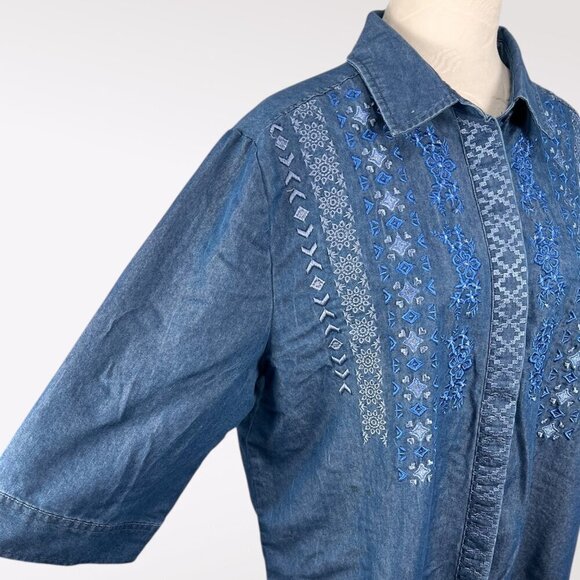 Vintage Y2K American Sweetheart Embroidered Denim Shirt Blue Button Up Western L - Picture 6 of 10